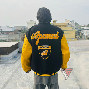 Custom Breathable Eco-Friendly Windproof Crocheted Varsity Bomber <b>Jacket</b> Wool Sleeves High Quality Winter <b>Zipper</b> Closure Plus - Product Image 2