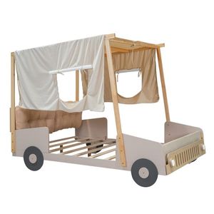 Letto a Forma di Auto in Legno per Bambini con LED, Cuscino Naturale e Telo per Soffitto, Misura Twin per Ville, Include Funzione di Stoccaggio - Product Image 4