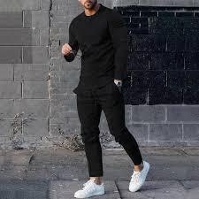 Two Piece Set Casual Round Neck Custom logo solid wear Mens fashion sports tshirt knitted - Product Image 2