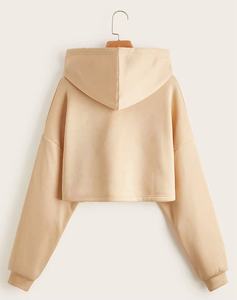 Top corto con capucha para mujer con logotipo personalizado de calidad superior, Top corto de manga larga con cremallera, Top corto con capucha para mujer, Top corto de Color sólido para mujer - Product Image 6