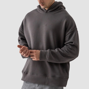 Sweat à capuche oversize en molleton de coton mélangé pour homme, uni, hiver, décontracté, broderie personnalisée, impression de logo - Product Image 2