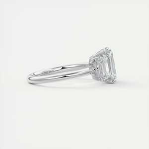 3.00 Ct Emerald Cut Lab Grown Diamond Three <b>Stone</b> Engagement Ring In 14K White Gold Classic - Product Image 1