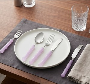 Juego de cubiertos moderno de 6 piezas con mangos morados, cubiertos de acero inoxidable, cuchara, cuchillo, tenedor, apto para lavavajillas, vajilla para bodas - Product Image 5
