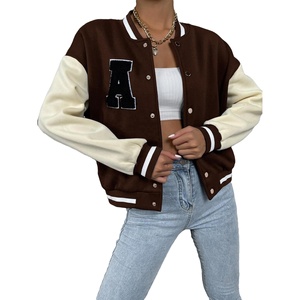 Chaqueta Varsity de alta calidad para mujer Vintage Letterman diseño de bombardero de cuero de algodón de lana transpirable remache de rayas escolares - Product Image 5