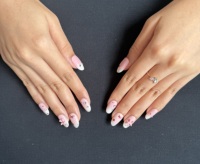 Faux ongles à presser ovales roses faits main avec nœud français, ongles en gelée blanc laiteux à coller, réutilisables et ajustables sur mesure