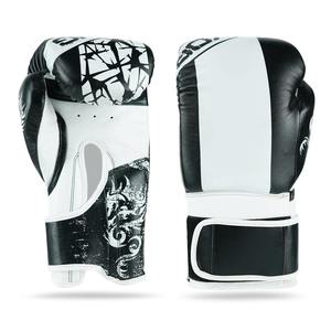 Gants de boxe en cuir blanc et noir avec fermeture Velcro pour adultes, équipement d'entraînement - Product Image 6