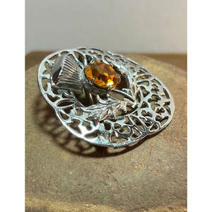 Broche de Plata de Ley con Topacio Naranja Escocés, Joyería Vintage, Regalo de Cumpleaños, Navidad, Aniversario, Escocia, Irlanda - Product Image 3