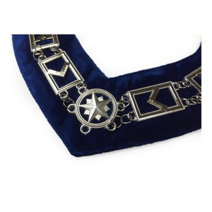 Blue Lodge Silver Plated Chain <b>Collar</b> Blue Velvet Masonic Regalia Officer Chain <b>Collar</b> Jewel Badges Masonic Accessories - Product Image 2