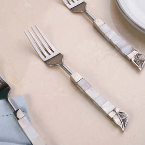 Ensemble de fourchettes de table royales en acier inoxydable avec manche en nacre, motif feuille, finition miroir, lavable au lave-vaisselle, couverts élégants - Product Image 4