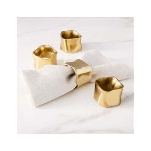 Rond de serviette en métal de luxe or forme carrée mariage dîner Table décor perle luxe or rond de serviette - Product Image 1