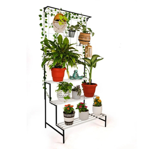Soporte Metálico de 3 Niveles para Plantas con Estante para Macetas Colgantes, para Jardín Interior y Exterior, Estante de Hierro para Macetas, Balcón - Product Image 1