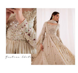 Ssumaira <b>Present</b> Omara festive <b>eid</b> collection by Nureh Embroidered Embellished silk & chiffon jacquard collection Anarkali - Product Image 3