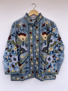 Blouson Bomber en Velours Suzani Réversible Brodé à la Main Style Bohème Vintage Court Taille Unique Motif Floral Ethnique Femme Automne Hiver - Product Image 1
