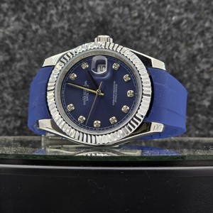 Montre automatique de luxe pour hommes, en acier inoxydable, avec lunette cannelée, cadran bleu, bracelet en caoutchouc, montre-bracelet mécanique de sport et d'affaires - Product Image 1
