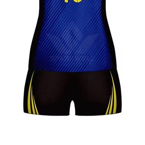 Custom Women's Blue Black Yellow Sublimated <b>Volleyball</b> Jersey <b>Set</b> Short Sleeve Moisture Wicking Fitted Adult Sports Apparel - Product Image 6