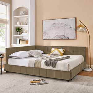Letto Queen Size Imbottito con Schienale e Braccioli Confortevoli, Divano Letto Queen Size per Camera da Letto e Soggiorno - Product Image 1