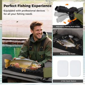 Bouée de pêche gonflable à 2 compartiments 350 lb avec porte-canne et règle de mesure, couleur vert-gris - Catégorie de produit : Outils et accessoires de pêche - Product Image 5