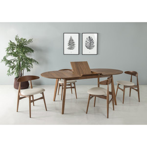 Chaise de salle à manger finition cacao, structure en chêne malaisien, dossier en bois courbé sculpté, assise rembourrée en cuir PU crème, pour maison, bureau, appartement - Product Image 6
