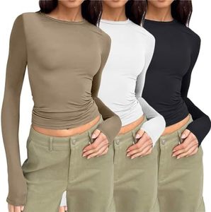 Camiseta corta de seda de leche para mujer, estilo dulce, cuello redondo, ajuste ceñido, manga corta, color liso, ideal para el verano. - Product Image 1