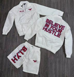 Custom Printing Mens Two Piece <b>Zip</b> <b>up</b> Shorts and Full Sleeve <b>Jacket</b> Sets Polyester Nylon Windbreak Shorts Set Tracksuits for Men - Product Image 5