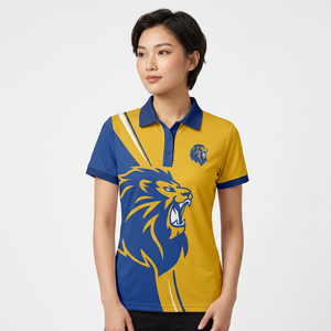 Polo de Manga Corta para Hombre con Estampado de León Amarillo y Azul, Transpirable, de Poliéster Tejido, Corte Regular Informal, con Logotipo Frontal - Product Image 4