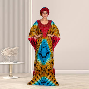 Kaftan Farasha en rayonne avec motif abstrait saisissant, col orné, manches chauve-souris décontractées et longueur élégante jusqu'au sol - Product Image 4