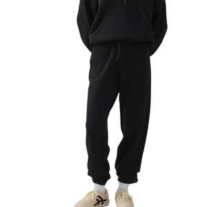 Pantalon de jogging en coton noir avec logo personnalisé, unisexe, taille haute, coupe ample, OEM, marque privée, vente en gros - Product Image 2