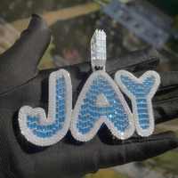 Collier chaîne en argent plaqué rhodium avec pendentif lettre bleue en zircon, breloque prénom micro-incrustée, initiale personnalisée, style Hip Hop