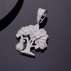Colgante Money Tree de Moissanita, Chapado en Rodio, Plata 925, Corte Baguette, Micro Pavé, Diseño de Lujo, Unisex, para Uso Diario - Product Image 5