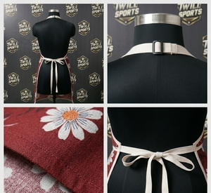 Floral Print Cotton <b>Apron</b> for Women Red with <b>White</b> Daisies and Pocket Restaurant Bar Use - Product Image 4