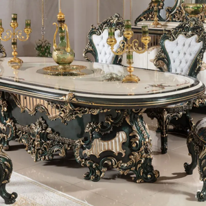 Juego de Comedor de Lujo Europeo, Estilo Francés, Madera de Caoba Sólida, Tallado Manual, Forma Ovalada, para Hogar u Hotel - Product Image 6