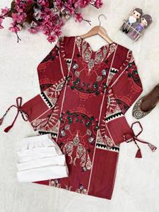 Conjunto de Kurti de Rayón y Algodón para Mujer, Blusa y Pantalones con Estampado Floral, Cuello en V, Manga Larga, Ropa Formal Elegante - Product Image 3
