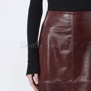 Jupe Courte Décontractée en Cuir Véritable pour Femme, Teinte Unie, Non Tissée, Élégante, Confortable, Écologique, Coupe Trapèze, Naturelle - Product Image 6
