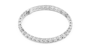 Bracelet tennis à quatre griffes en or massif 18 carats avec diamant de laboratoire taille brillant rond, bijoux fins pour femme, maillon central d'accentuation - Product Image 6