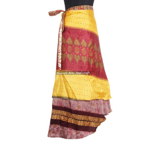 Double Layer Beachwear Long Silk <b>Wrap</b> <b>Skirt</b> 2 Layer Reversible Magic Silk Saris <b>Wrap</b> Long <b>Skirt</b> Sexy Vintage Silk Reversible - Product Image 1