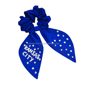 Kansas City con cuentas Scrunchie con cola juego día pelo lazo elástico Cola de Caballo titular con bordado bufanda para fútbol Cheer Spirit - Product Image 6