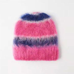 Mohair Beanie Soft Warm <b>Fluffy</b> Knitted Winter <b>Hat</b> Comfortable Stretchable Ribbed Cuff Cold Weather Outdoor Casual Fashion Street - Product Image 3