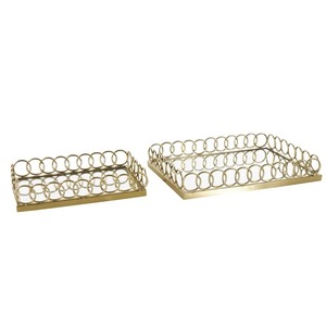 Rectangular <b>Mirrored</b> Storage <b>Tray</b> With Metal Frame Minimalist Design For Table Top Organization - Product Image 1