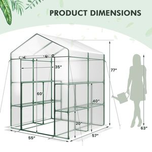 Serre de jardin à 8 étagères et 4 niveaux avec couverture en PVC et porte zippée enroulable pour l'entretien du jardin et le rangement - Product Image 5