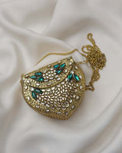 Elegant Kundan Mosaic <b>Crystal</b> Bead Clutch Bag Handmade <b>Mirror</b> Stone Bridal Evening Wedding Designer Purse - Product Image 2