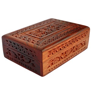 Hand-Carved Sheesham Wood <b>Jewelry</b> <b>Box</b> <b>with</b> Brass <b>Lock</b> - Wholesale from India - Product Image 1