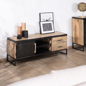 Soporte para TV Vandana Silver Surface de 140 cm en metal estriado y madera de mango Kazag - Product Image 2