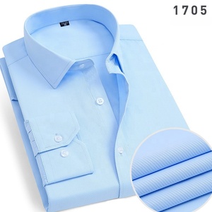 Camisa de Vestir de Manga Larga para Hombre, 60% Poliéster, 40% Algodón, Color Sólido, Estilo Formal de Oficina, Camisa a Rayas con Botones - Product Image 3