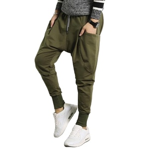 Custom Made 100% Cotton Plain Dyed Eco-Friendly Breathable Quick Dry Drop Crotch Pants Men High Waist Lightweight Casual Fitness - Product Image 1