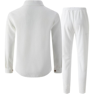 Ensemble haut et pantalon à manches longues en tricot blanc pour homme, col montant, tenue décontractée pour le printemps - Product Image 4