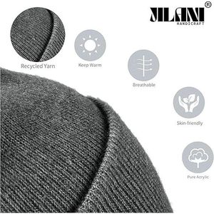 Chapeau beanie ample gris pour femme Jilani Handicraft pour l'hiver, fabriqué avec un matériau de rembourrage en laine chaude - Product Image 1