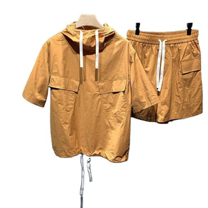 <b>Men</b> Hooded Short Sleeve <b>Shirt</b> Jacket Solid Color Polyester Casual <b>Winter</b> Wear Breathable Loose Fit Front Pocket Design - Product Image 5