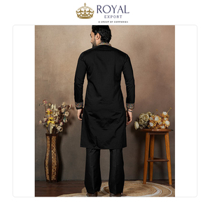 Kurta de Seda Clásica Real con Bordado de Lentejuelas para Hombre y Pijama de Algodón, Ideal para Bodas y Fiestas, Venta al Por Mayor - Product Image 3