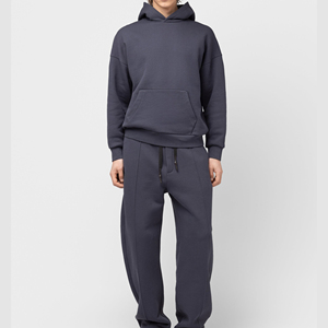 100% Cotton Fleece Oversized Tracksuit Embroidery Puff Print Hoodie and Sweatpants Set Custom Pullover Sweatsuit - Product Image 4
