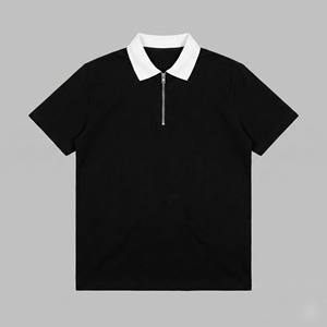 Vente en gros de vêtements streetwear pour hommes avec logo personnalisé, chemise en tricot imprimée, col contrastant blanc, demi-zip noir, minimaliste, OEM - Product Image 5